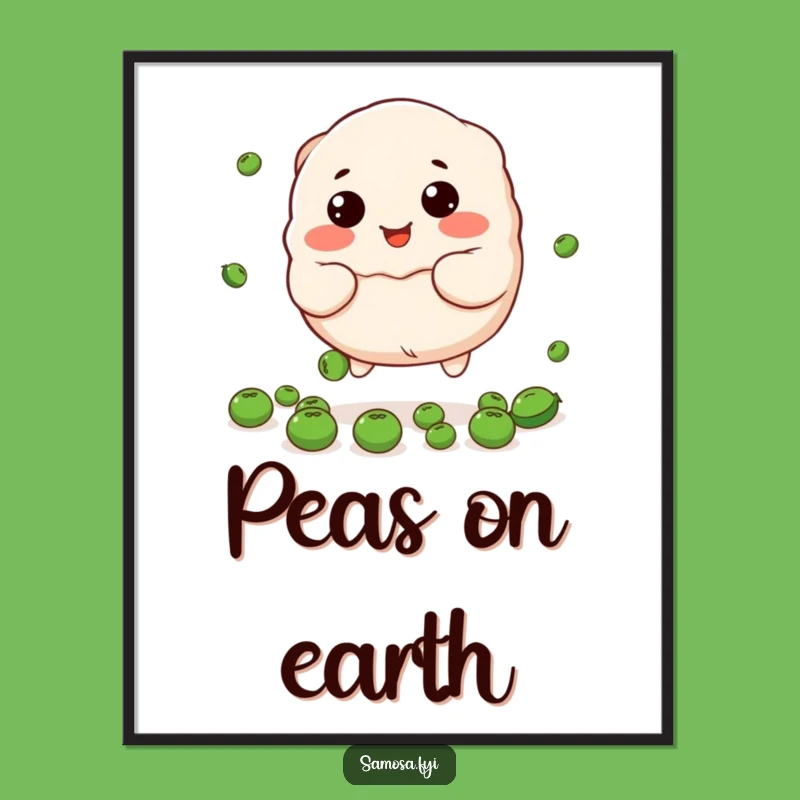 Funny Dumpling & Peas Poster - Cute Food Art, Humorous Wall Decor Gift