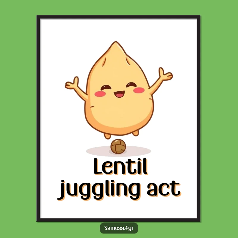 Funny Giggling Samosa Poster - Bouncing Lentil Art, Joyful Wall Decor & Funny Gift
