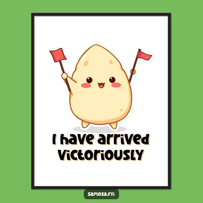 Funny Samosa Waving Flag Poster - Enthusiastic Character Wall Art, Perfect Funny Gift!