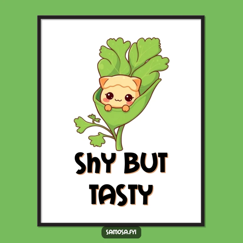 Funny Shy Samosa Coriander Leaf Poster - Adorable Wall Art