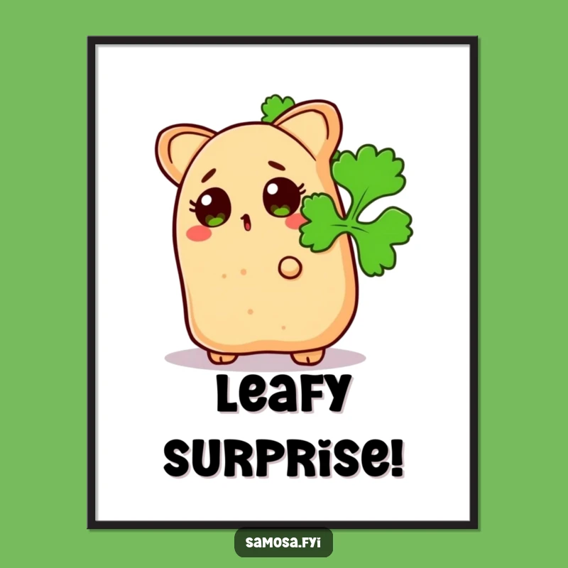 Funny Surprised Samosa Coriander Poster - Whimsical Hidden Art