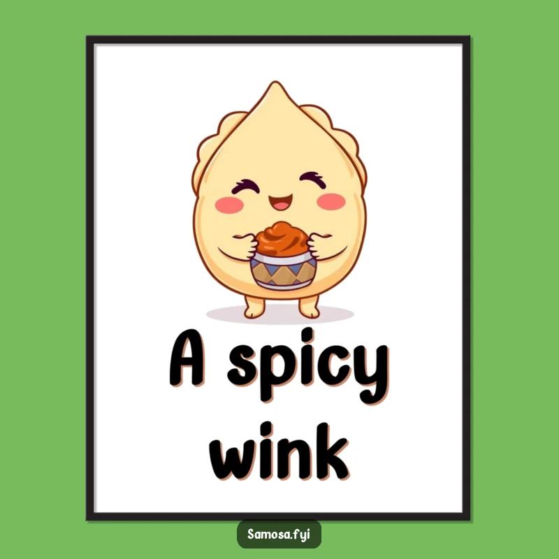 Funny Winking Samosa Poster - Charming Indian Food Art, Perfect Funny Gift for Kitchen Decor!