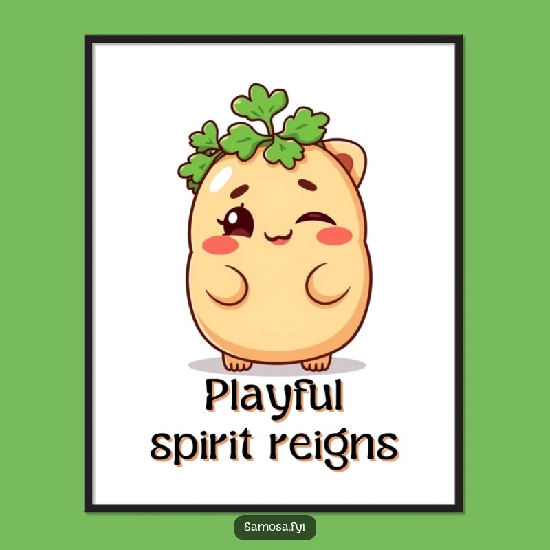 Funny Samosa Poster - Mischievous Wink Parsley Hat Art Gift