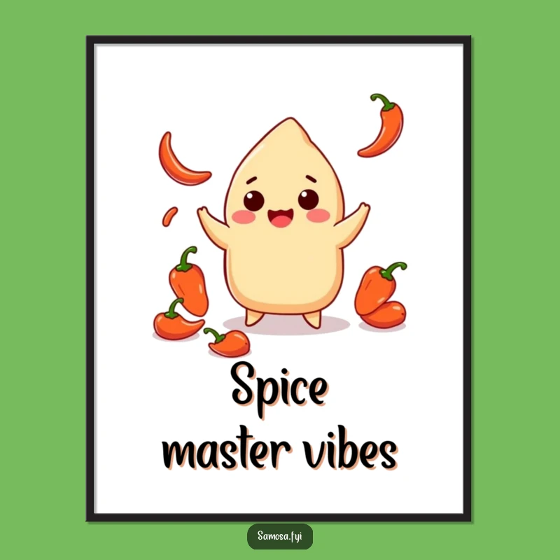 Funny Smiling Samosa Chili Poster: Wall Art with Spice, Unique Foodie Gift