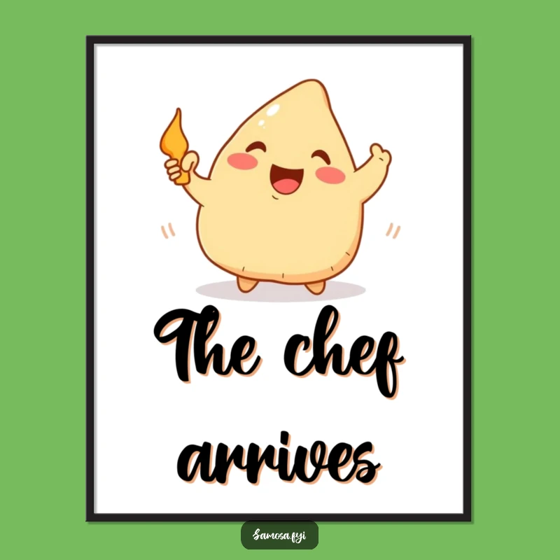 Funny Happy Samosa Frying Pan Poster: Vibrant Art for a Kitchen Vibe