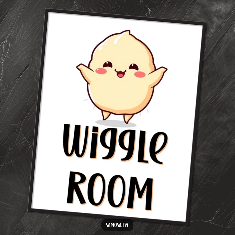 Funny Samosa Poster depicting a samosa character in a lively happy dance, its sides wiggling enthusiastically, radiating contagious joy.