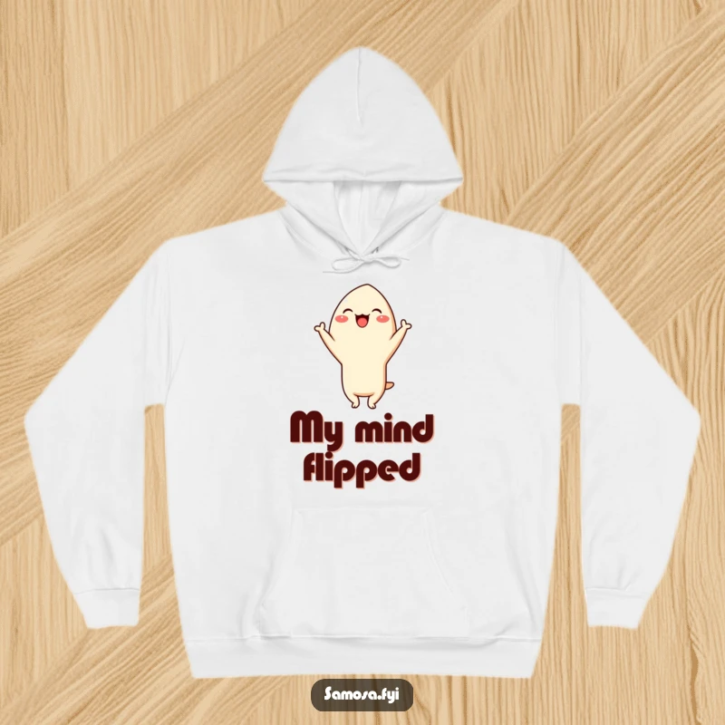 Funny Samosa Headstand Hoodie: A giggling samosa character performing a playful headstand, perfect for cozying up with a smile.