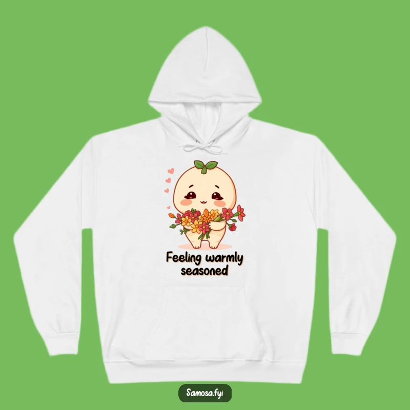 Funny Samosa Hoodie: Blushing Character, Spice Flowers - Cozy Warmth