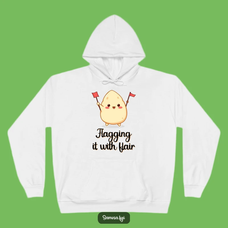 Funny Samosa Waving Flag Hoodie - Cozy Enthusiastic Character Sweatshirt, Great Funny Gift!