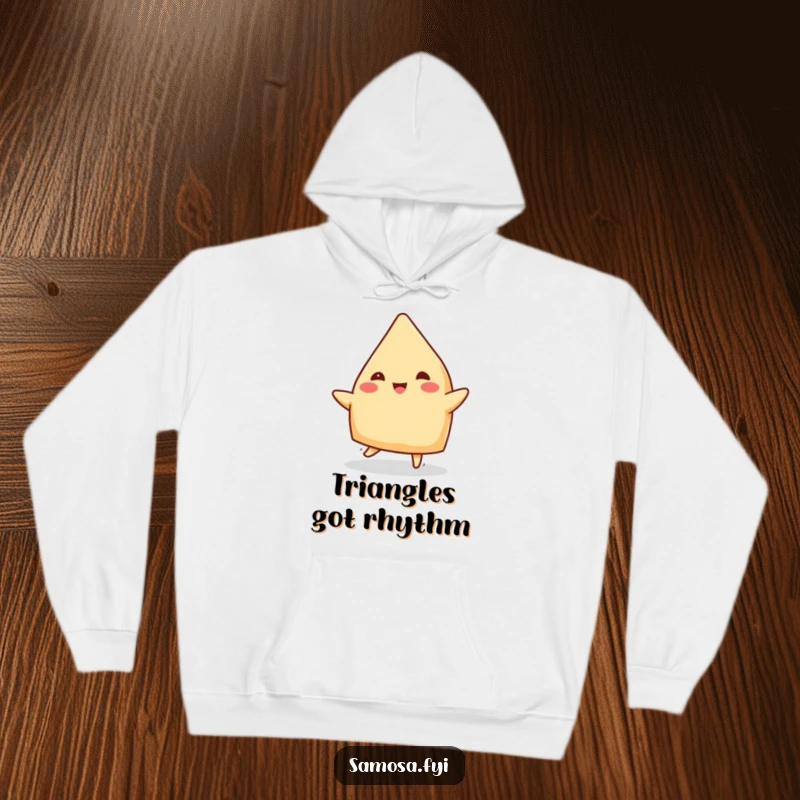Funny Samosa Hoodie: A warm sweatshirt featuring a cheerful samosa doing a jig, perfect for dance lovers and snack fans.