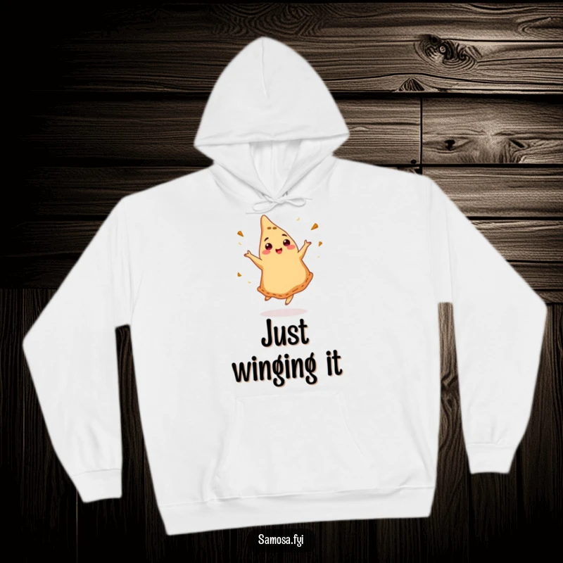 Funny hoodie showcasing a dancing samosa with cumin, perfect for cozy days and foodie events.