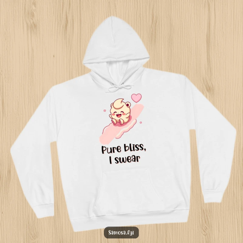 Funny hoodie depicting a giggling laddoo character in motion, rolling down a sweet, sugary slope with infectious delight.