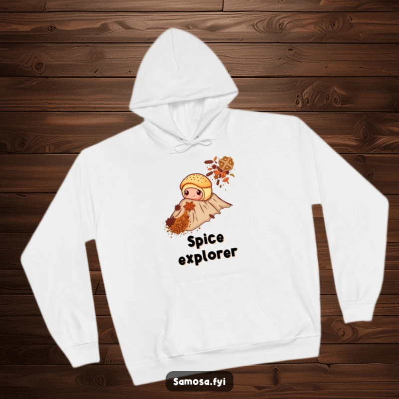 Funny hoodie depicting a determined pastry scaling a mountain of spices, embodying resilience and humor.