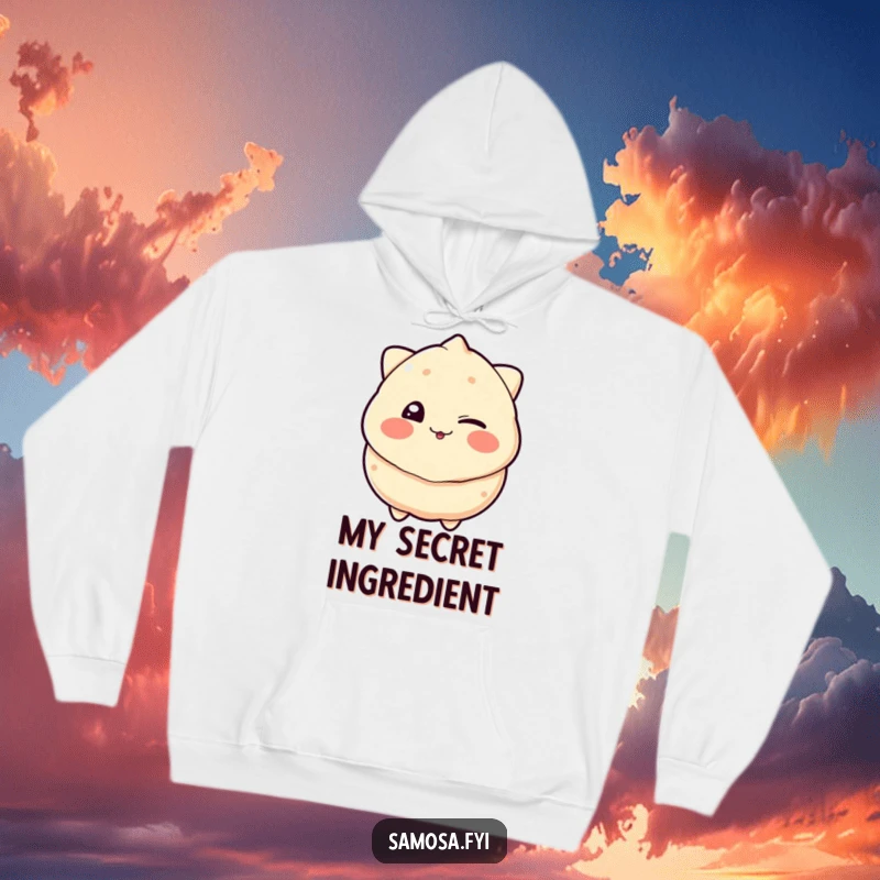 Funny hoodie depicting a samosa comically winking with a playful grin, offering warmth and a humorous, cheeky design.