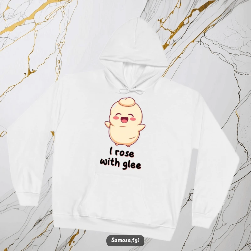 Funny Dough Hoodie shows a happy, deflated pastry dough character overcome with laughter, offering cozy baking humor.