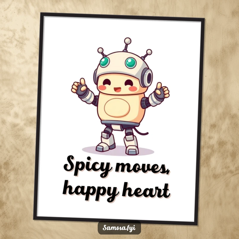 Funny Free Printable Samosa Art: A samosa character doing a stiff, happy robot dance on your wall.