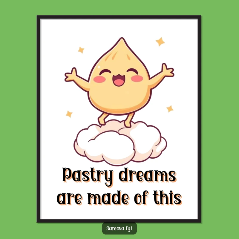Free Printable Wall Art: Delightful Bouncing Samosa on Pastry Cloud for Funny Downloadable Decor