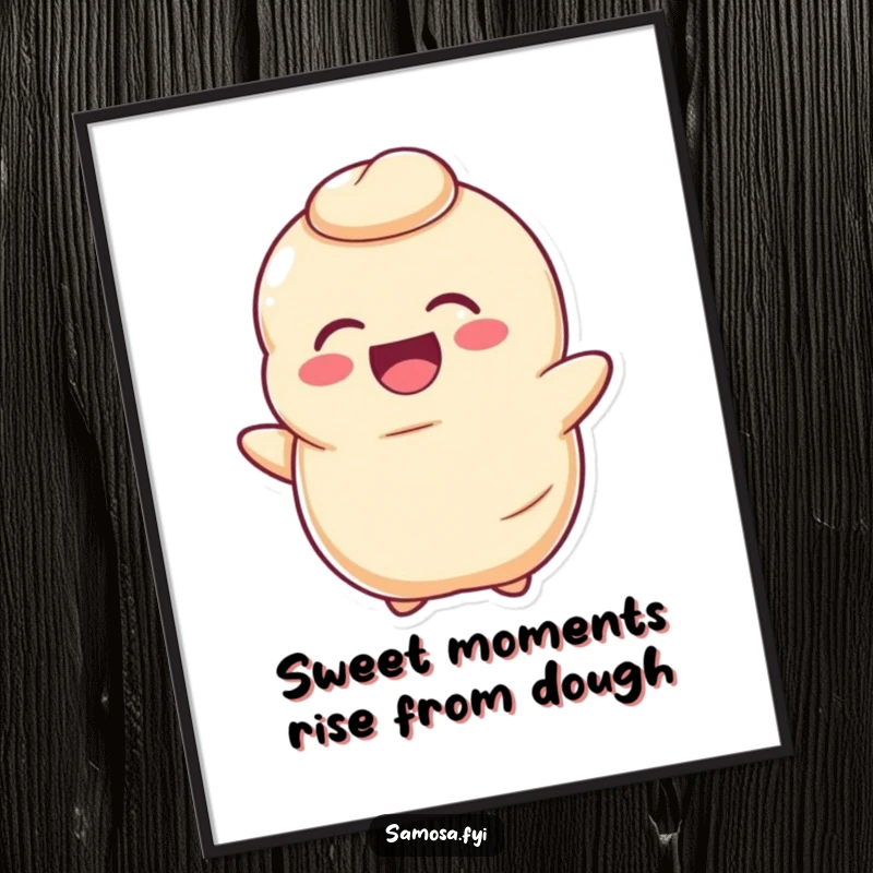 Funny Free Printable Wall Art of a happy pastry dough character caught mid-laugh, slightly deflated.