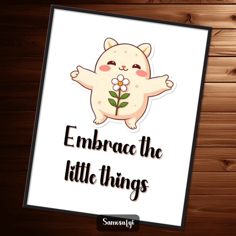 Funny Free Printable Wall Art: A samosa with arms spread wide in a loving embrace around a small flower.