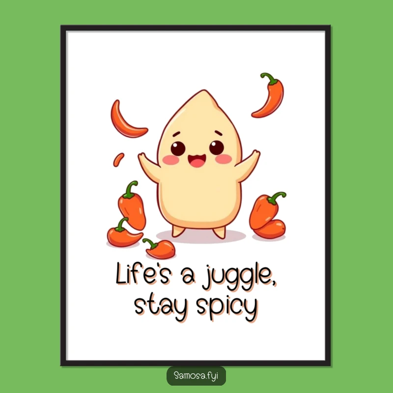 Free Printable Wall Art: Samosa Juggling Chilis Downloadable Art Gift