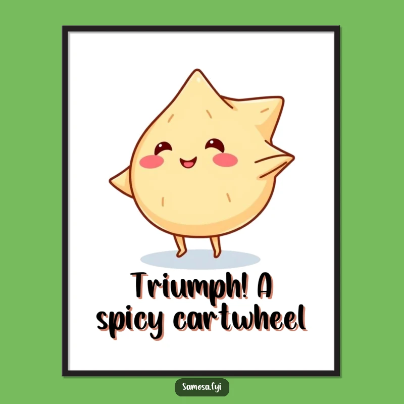 Funny Free Printable Samosa Wall Art: Cartwheeling Snack, Downloadable Quirky Kitchen Decor