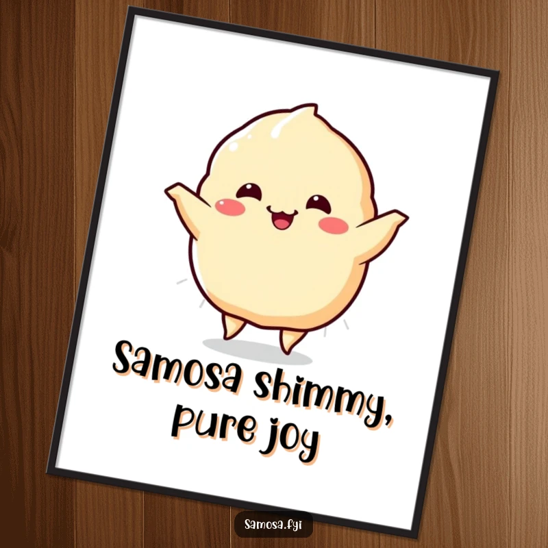 Funny Free Printable Wall Art: A happy samosa character dancing with wiggling sides, creating a cheerful and vibrant atmosphere.