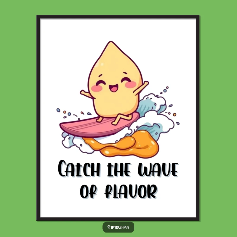 Funny Free Printable Wall Art: Samosa Surfing Chutney Wave, Quirky Downloadable Decor