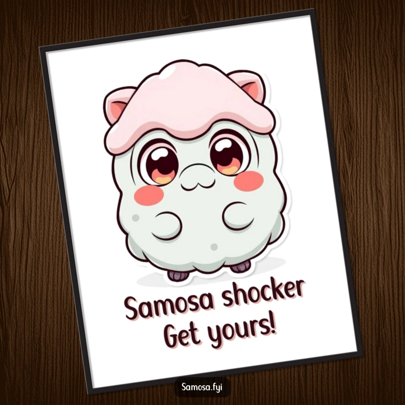 Funny Free Printable Wall Art: A samosa character captured with exaggeratedly wide eyes, showcasing immense surprise.