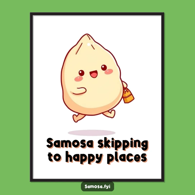 Free Printable Wall Art: Skipping Samosa with Bag - Funny Downloadable Joyful Decor