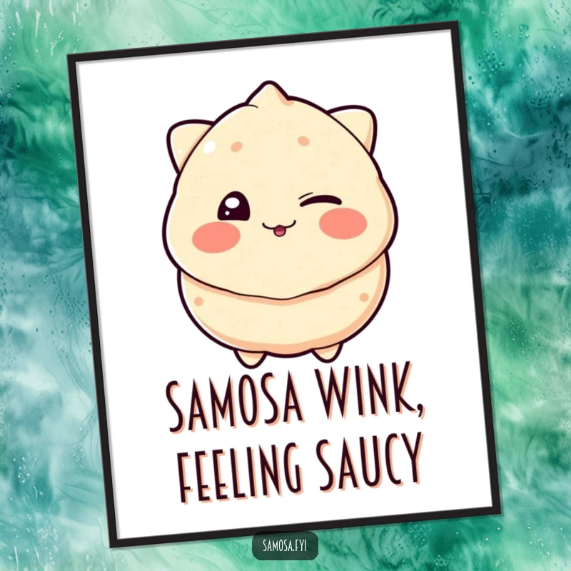 Funny Free Printable Wall Art: A samosa comically winking with a playful, wide grin, adding a humorous and charming focal point to any room.