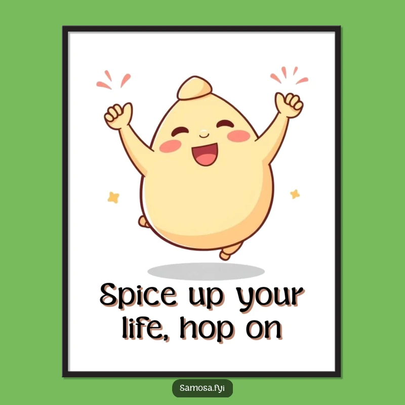 Free Printable Wall Art: Victorious Samosa's Joyful Hop, Funny Downloadable Decor
