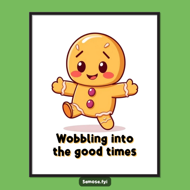 Free Printable Gingerbread Cookie Wall Art: Wobbly Dance Fun, Downloadable Decor