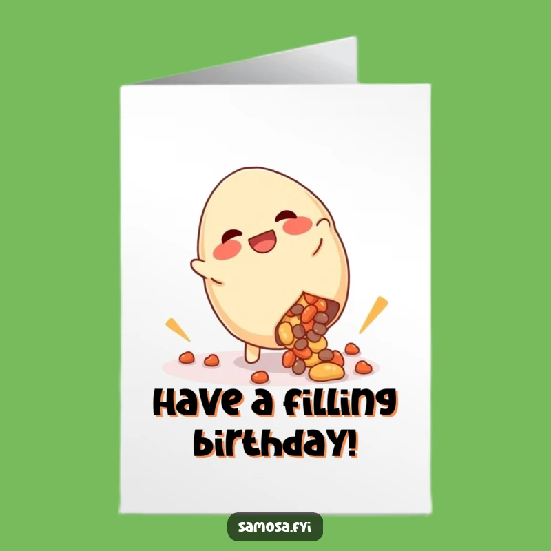 Free Printable Birthday Card: Cartwheeling Samosa Funny Spill Gift