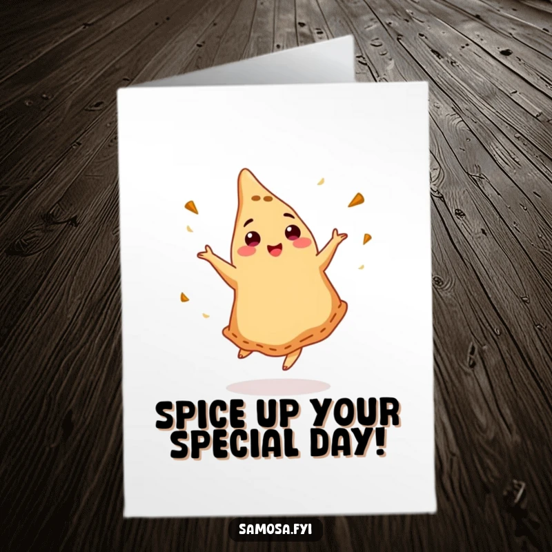 Funny Free Printable Birthday Card: Samosa DJ spinning with cumin, ready to party and make you laugh.
