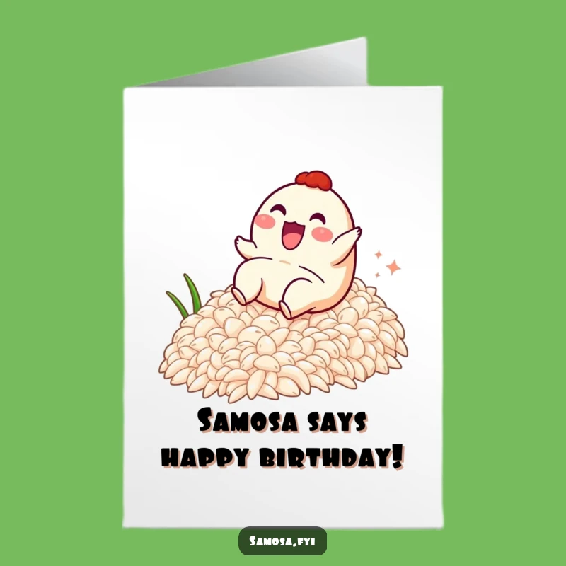 Free Printable Birthday Card: Funny Samosa Slides Rice - Hilarious Downloadable Gift!
