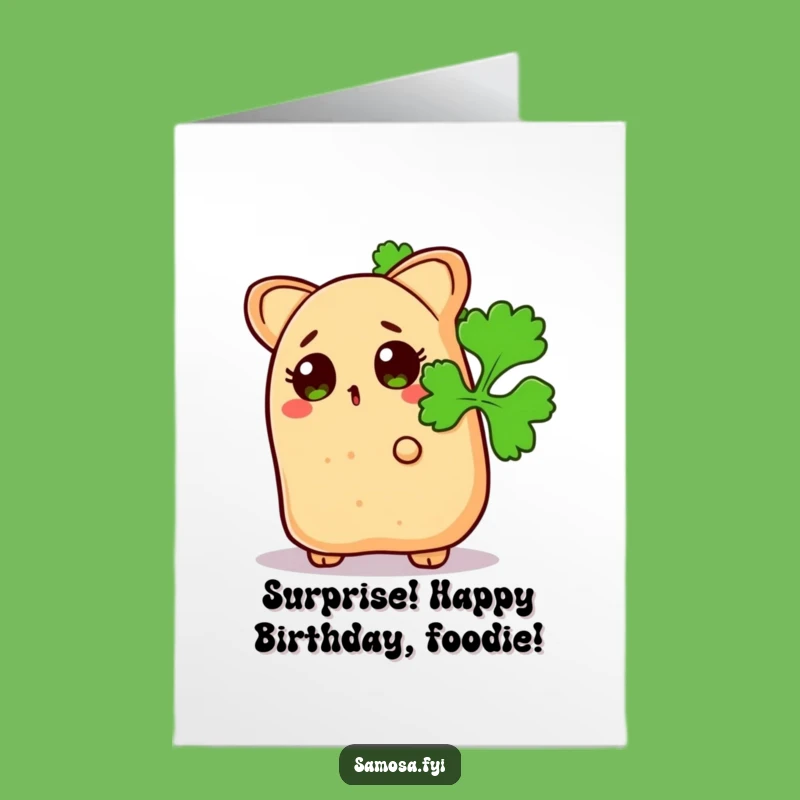 Free Printable Birthday Card Surprised Samosa Coriander Funny Downloadable Gift