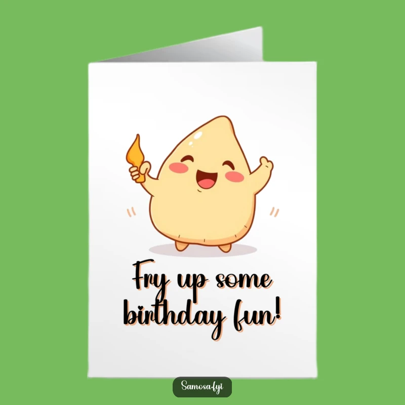 Free Printable Birthday Card: Waving Samosa Pan - Funny Downloadable Gift for Chefs!