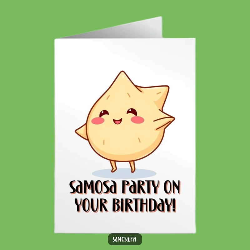 Free Printable Funny Samosa Birthday Card: Cartwheeling Snack, Downloadable Festive Fiesta