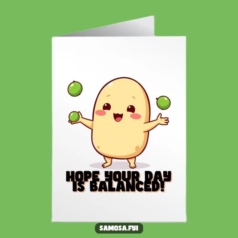 Happy Samosa Juggling Card: Free Printable Birthday Fun with Tiny Peas