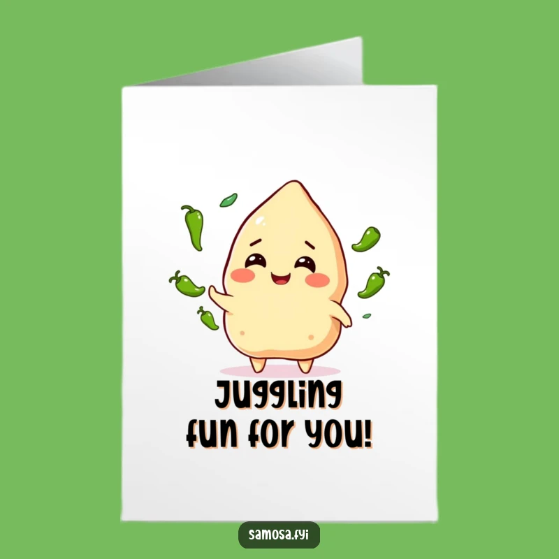 Free Printable Birthday Card: Samosa Juggling Chilies Funny Downloadable Gift