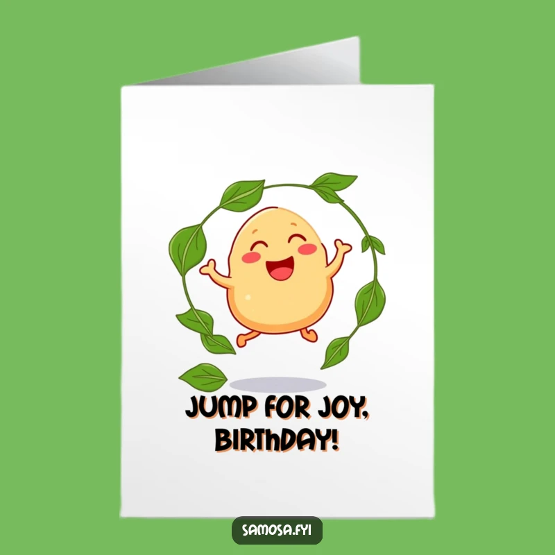 Free Printable Birthday Card: Samosa Hoop Jump Funny Downloadable Gift