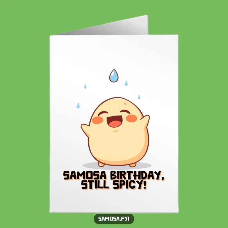 Free Printable Birthday Card: Laughing Samosa Dodging Raindrop - Funny Downloadable Gift