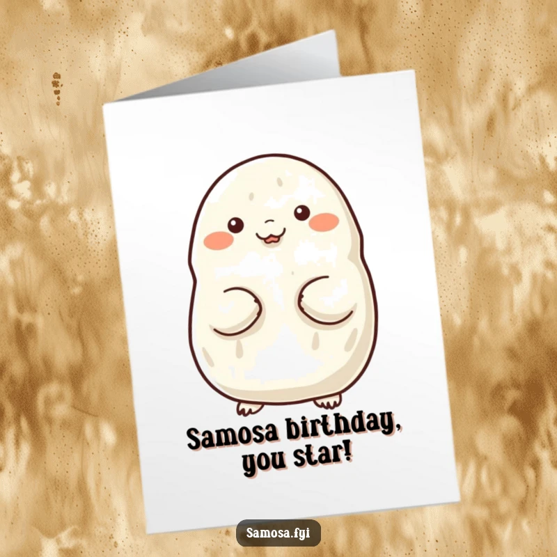 Funny Free Printable Birthday Card: A samosa proudly puffing out its chest, radiating confidence and accomplishment for a special birthday.