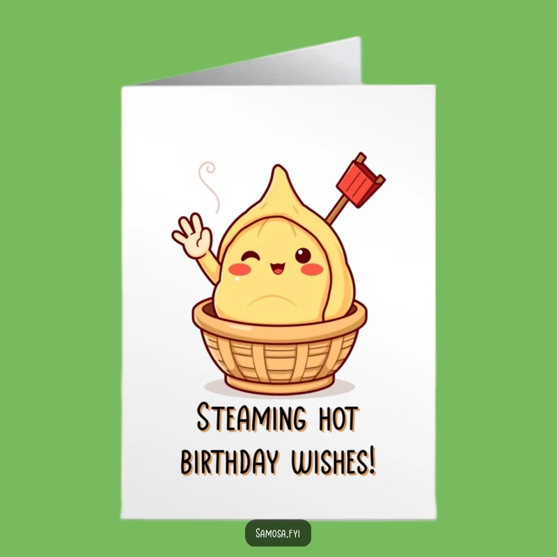 Free Printable Samosa Birthday Card: Funny Steaming Character Downloadable Gift