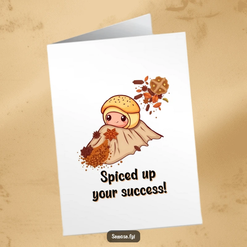 Funny Free Printable Congrats Card: Pastry summiting spice mountain, a humorous symbol of achievement, downloadable art.