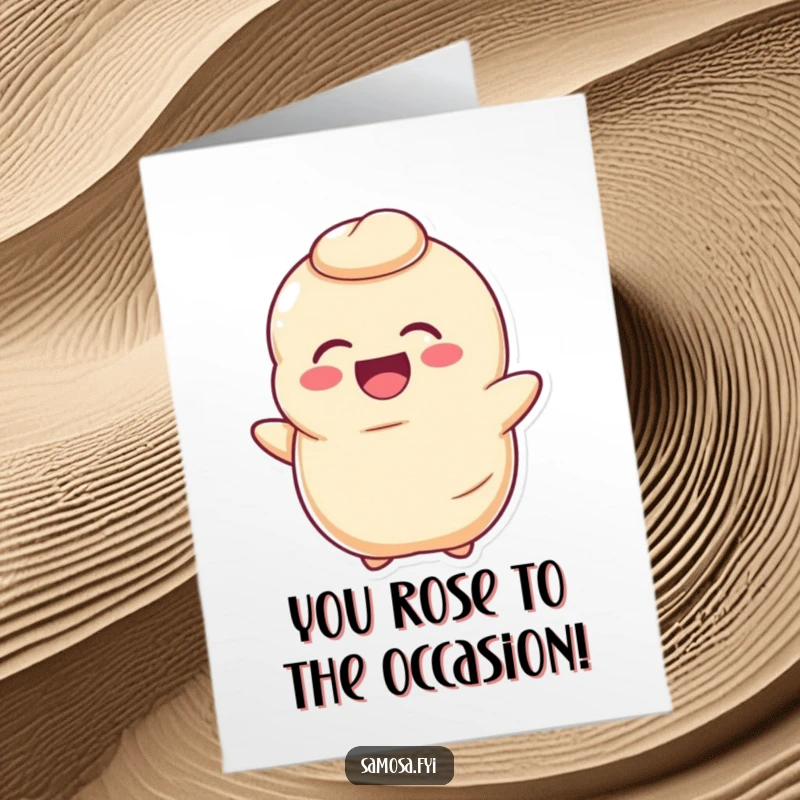 Funny Free Printable Congratulations Card: a happy pastry dough character laughs heartily while slightly losing air.