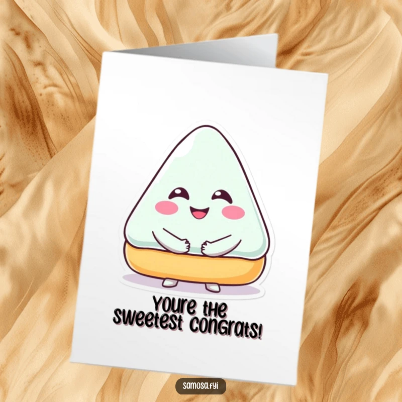 Funny Free Printable Congrats Card: Smiling triangular pastry character giving a huge hug to celebrate their amazing success.