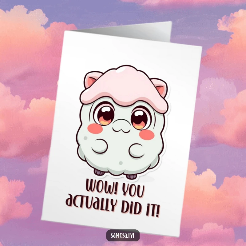 Funny Free Printable Congratulations Card: A samosa character with comically wide eyes, expressing sheer astonishment.