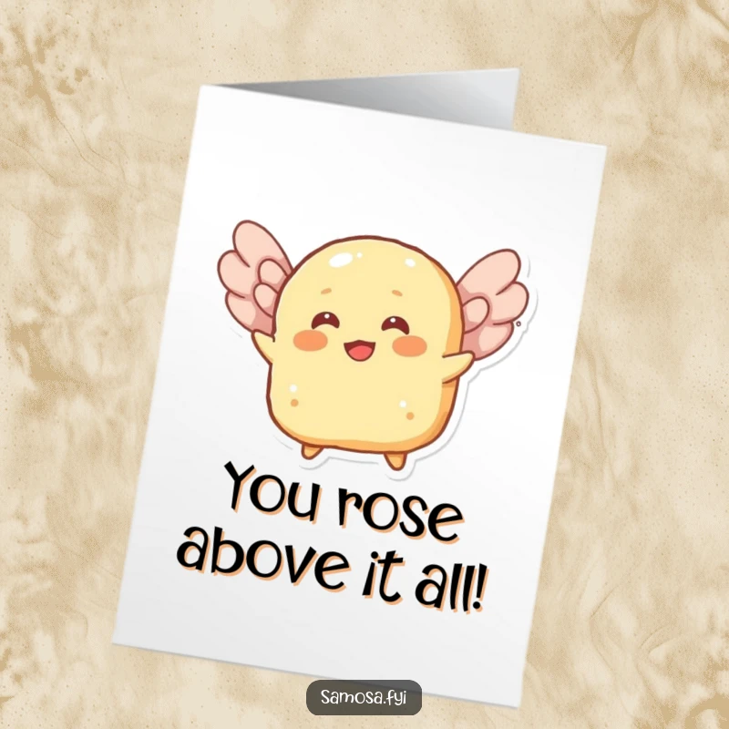 Funny Free Printable Roti Congratulations Card: A cheerful roti character flies using flaky layers as wings, celebrating achievement.