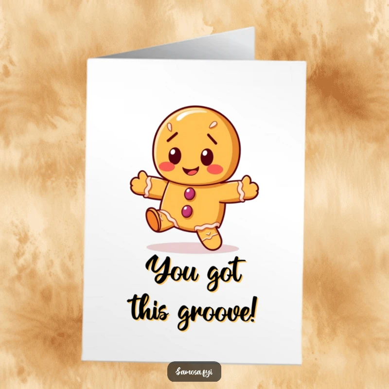 Funny Free Printable Congrats Card: A happy gingerbread cookie character performs a delightfully wobbly dance to celebrate.